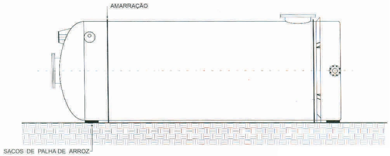 Figura 5 do manual: reservatório horizontal armazenado sobre sacos de palha de arroz, com amarração