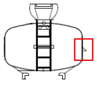 Desenho do manual: tanque visto de frente com a aba lateral destacada por um retângulo vermelho
